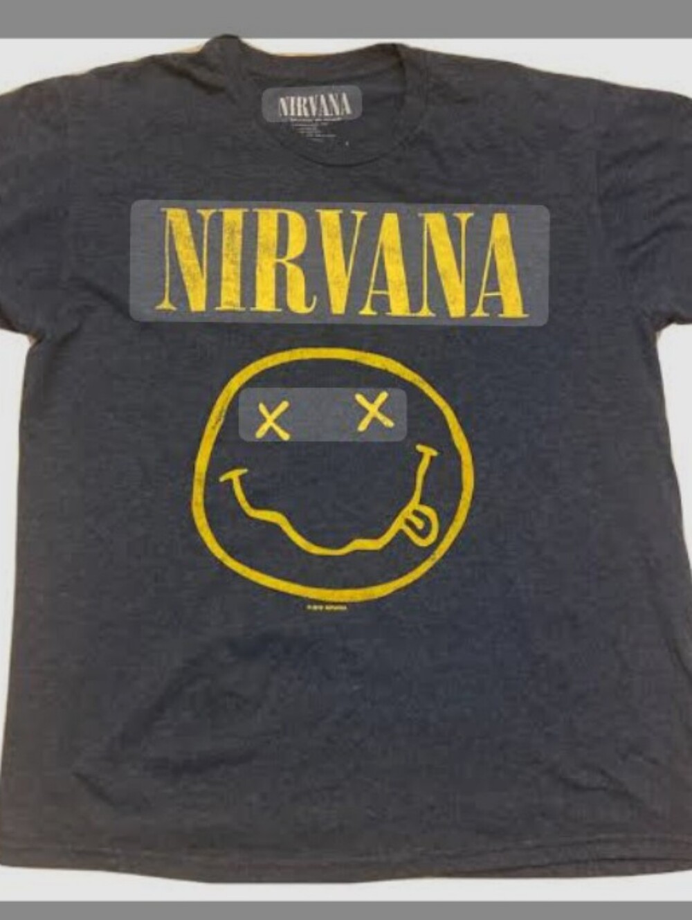 × NIRVANA Dark Gray Tee with Yellow Smiley Logo Women's Size Medium